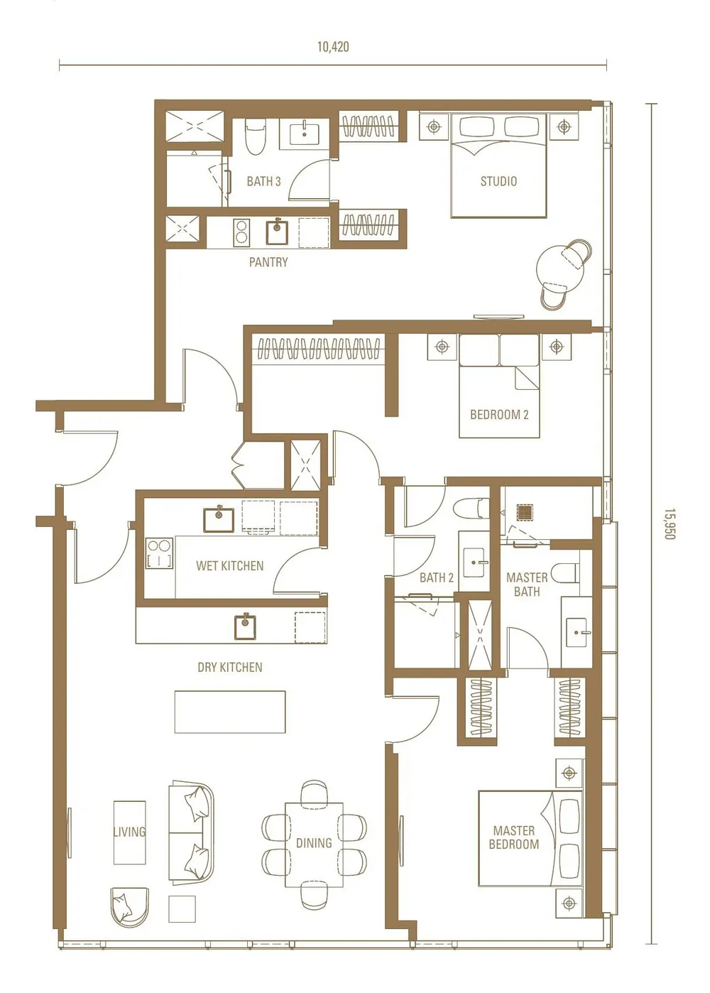 DK2 2 Bedrooms + Studio (Dual Key) floor plan