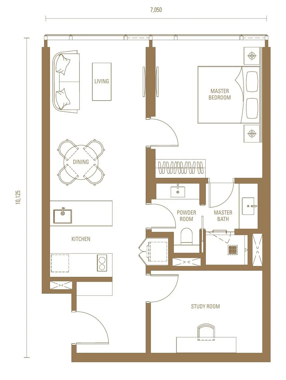 J2 1 Bedroom + Study floor plan