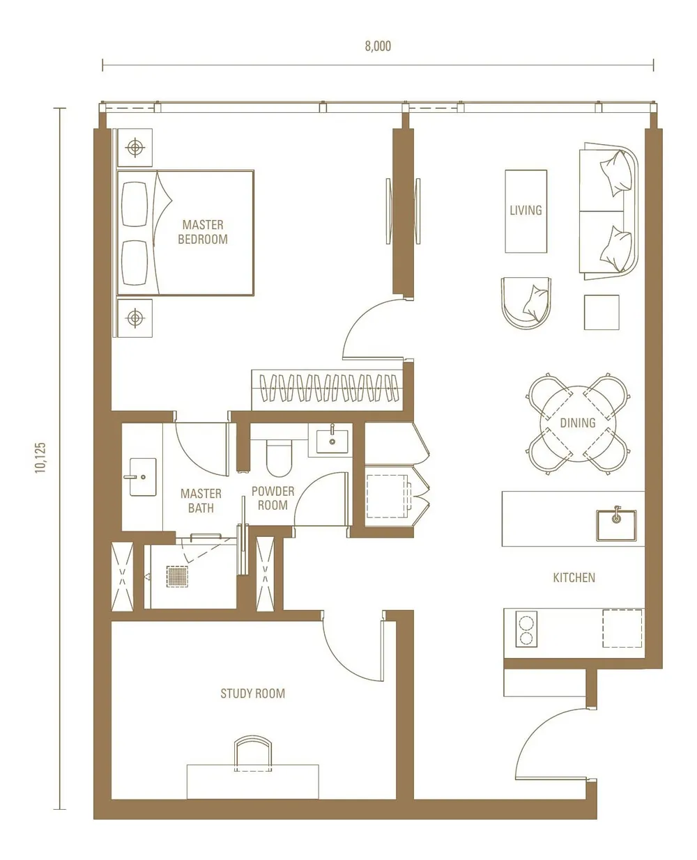 J4 1 Bedroom + Study floor plan