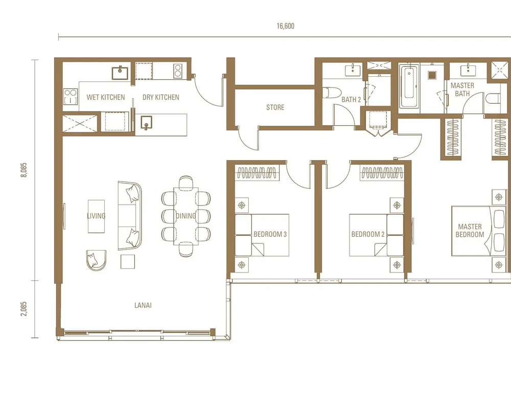 M2 3 Bedrooms floor plan