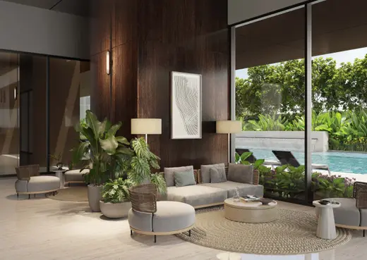 Social Sphere lounge overlooking the courtyard pool